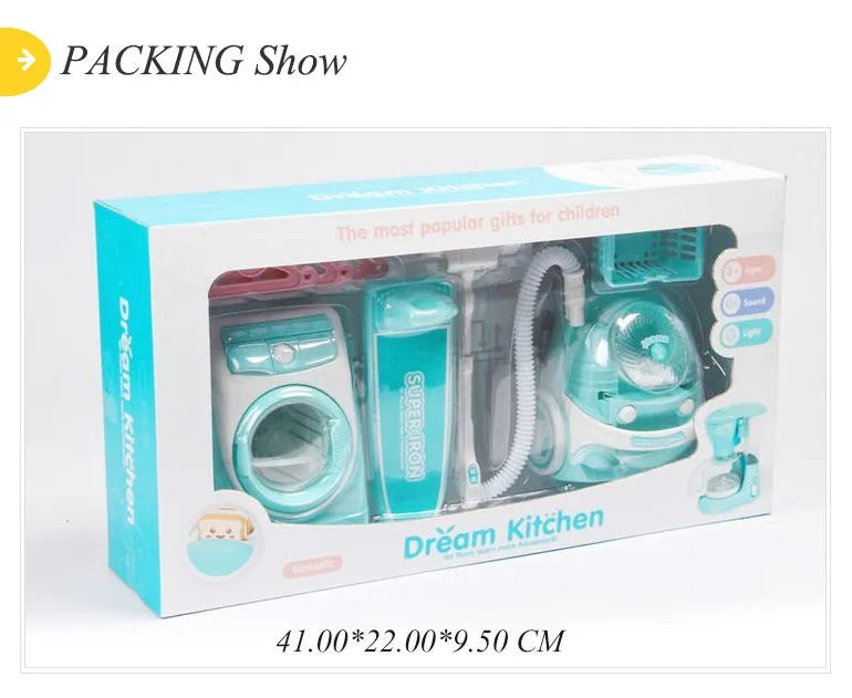 Mini Simulation Light Electric Washing Machine and Vacuum Cleaner Pretend Play Toy Set