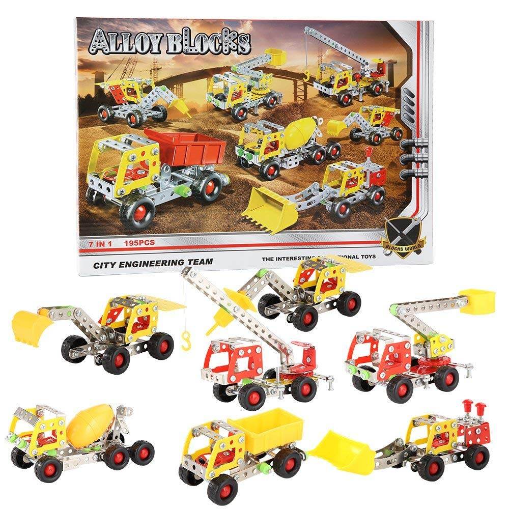 7 In 1 Alloy Blocks Construction Vehicle Engineering Car Model Building Blocks Set For Kids - Al-Raheem Imports