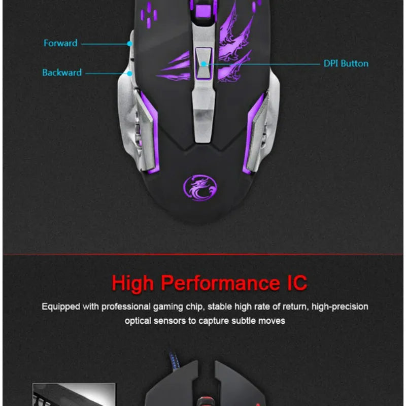 A8 3200 DPI Wired Gaming Mouse with 6 Buttons and Colorful LED Lighting