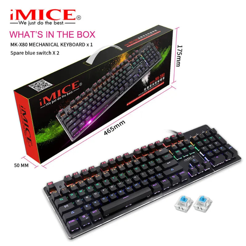 MK-X80 Wired Mechanical Gaming Keyboard with Blue Switches, RGB Backlight, and Multimedia Keys
