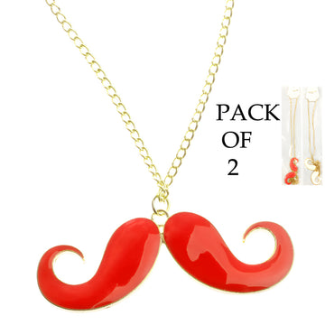 Chic Charm Set of 2 Mustache Pendants with Delicate Golden Chains Whimsical Red and White Jewelry for Men and Women