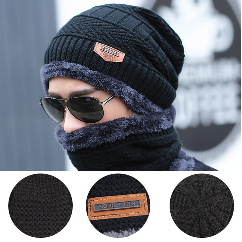 2 Piece Unisex Ski Cap and Scarf Set Winter Knitted Bonnet and Warm Scarf for Men and Women