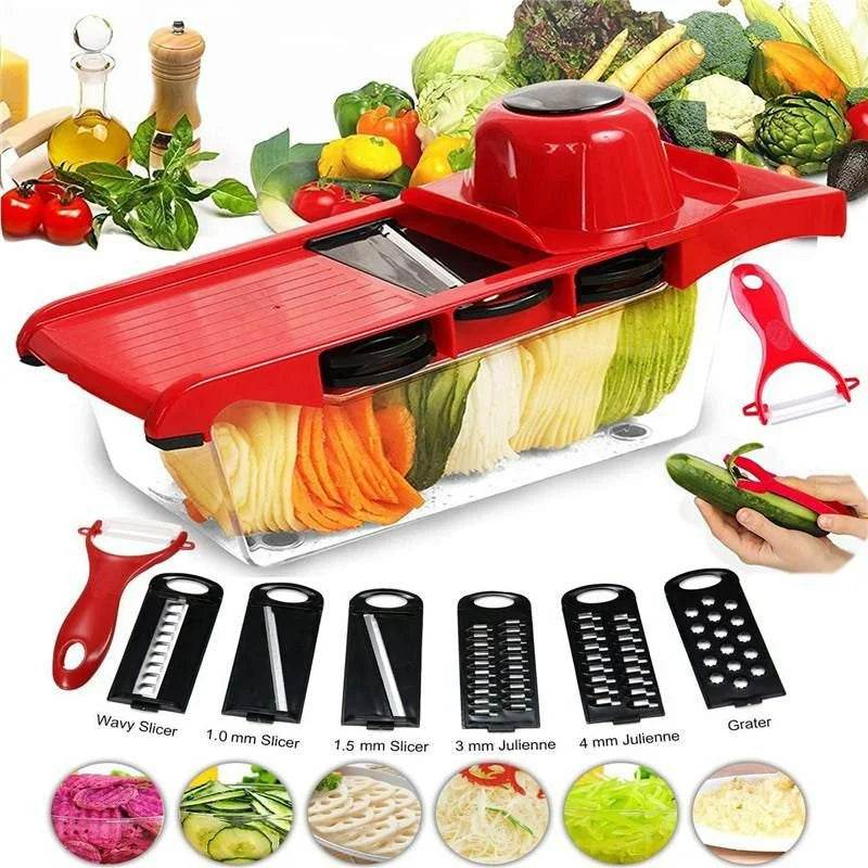 Slicer Vegetable Cutter Grater Chopper Six Interchangeable Blades With Hand Protector - Al-Raheem Imports
