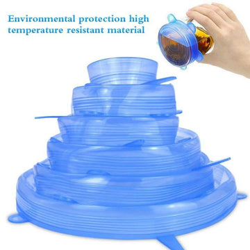 6 Pcs/Set Silicone Food Wrap Caps Cookware Lids Stretchable Fresh Covers - Al-Raheem Imports