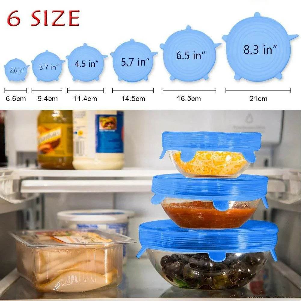 6 Pcs/Set Silicone Food Wrap Caps Cookware Lids Stretchable Fresh Covers - Al-Raheem Imports