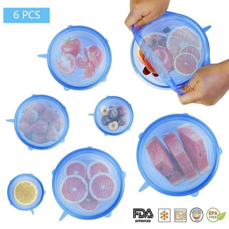 6 Pcs/Set Silicone Food Wrap Caps Cookware Lids Stretchable Fresh Covers - Al-Raheem Imports