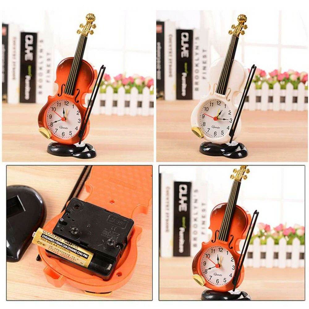 Creative Table Clock Student Violin Home Decor Fiddle Quartz Alarm Clock - Al-Raheem Imports