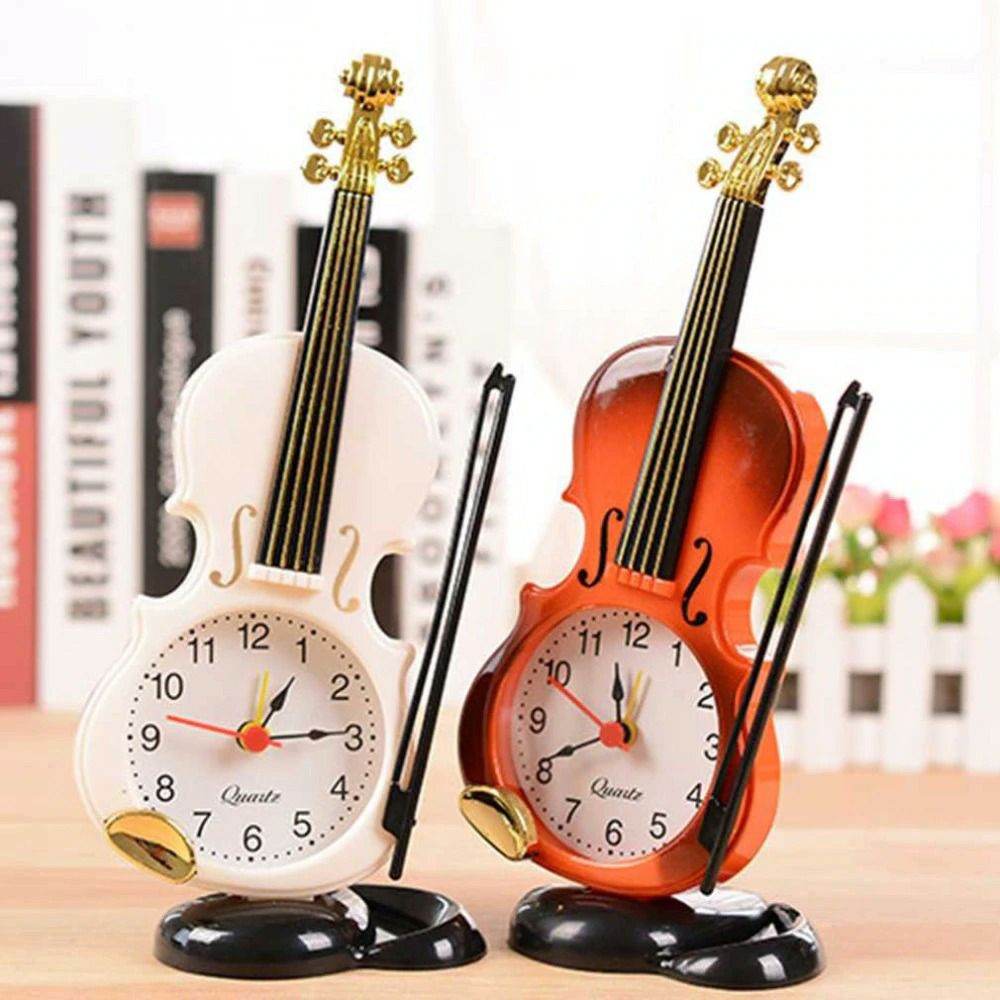 Creative Table Clock Student Violin Home Decor Fiddle Quartz Alarm Clock - Al-Raheem Imports