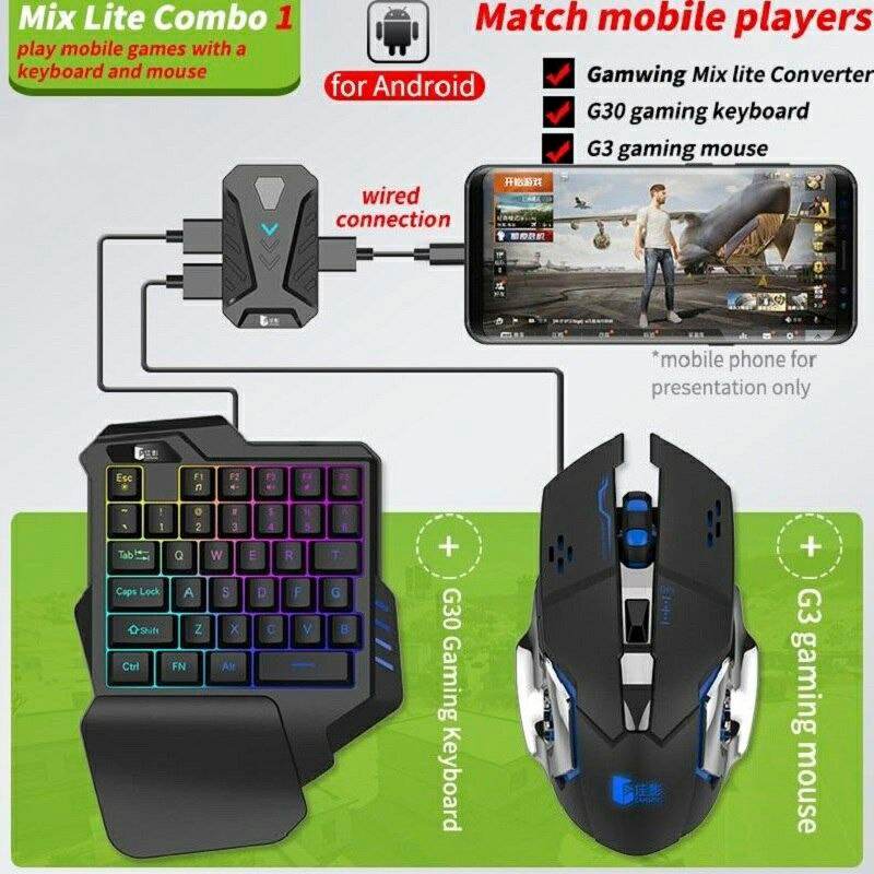 MIX Pro PUBG Controller Gaming Converter Android/IOS Mouse & Keyboard Combo Pack For FPS Mobile Games - Al-Raheem Imports