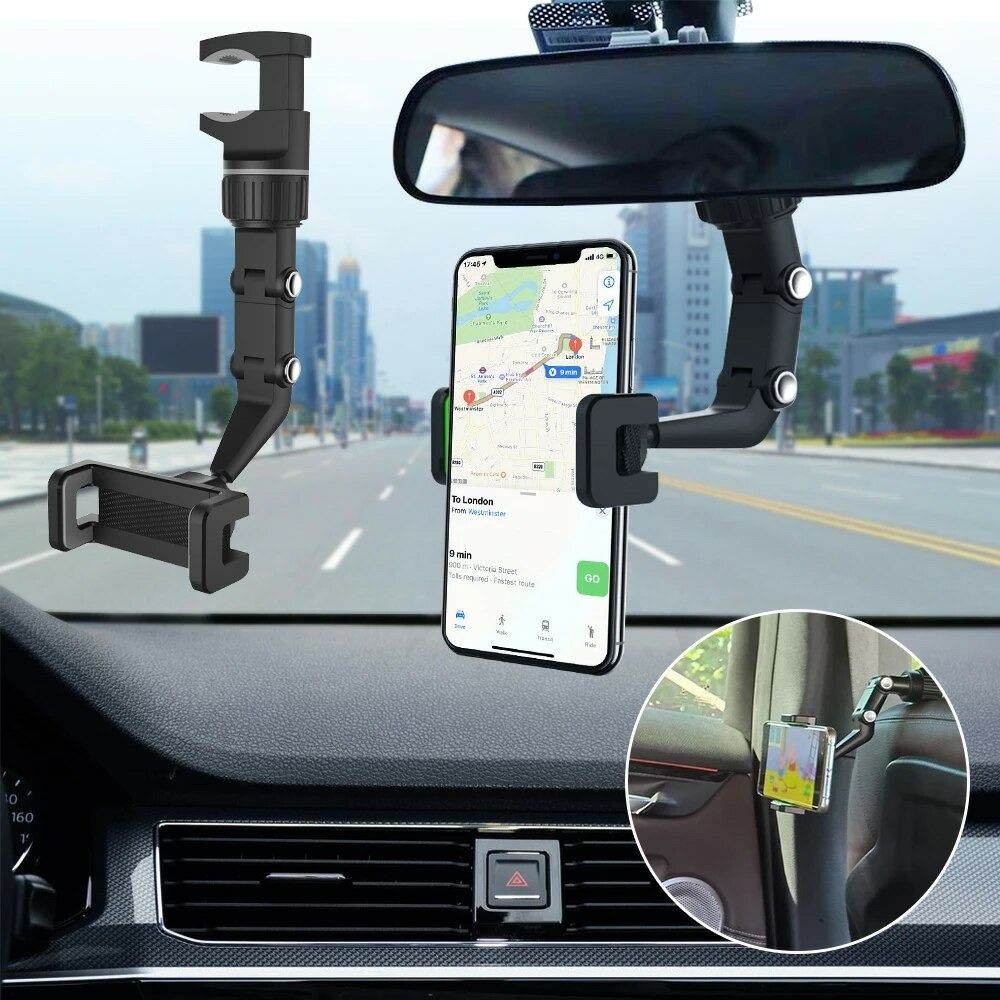 Universal Car Mobile Support 360° Car Rearview Mirror Mount Phone Holder Clip - Al-Raheem Imports