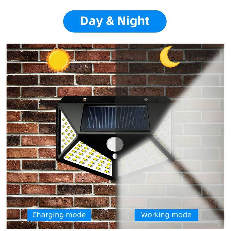 100 LEDs Rechargeable Motion Sensor Solar Interaction Waterproof Wall Lamp - Al-Raheem Imports