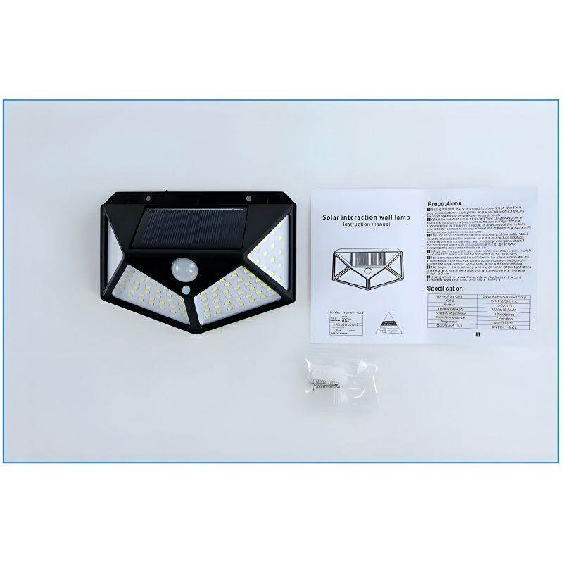 100 LEDs Rechargeable Motion Sensor Solar Interaction Waterproof Wall Lamp - Al-Raheem Imports