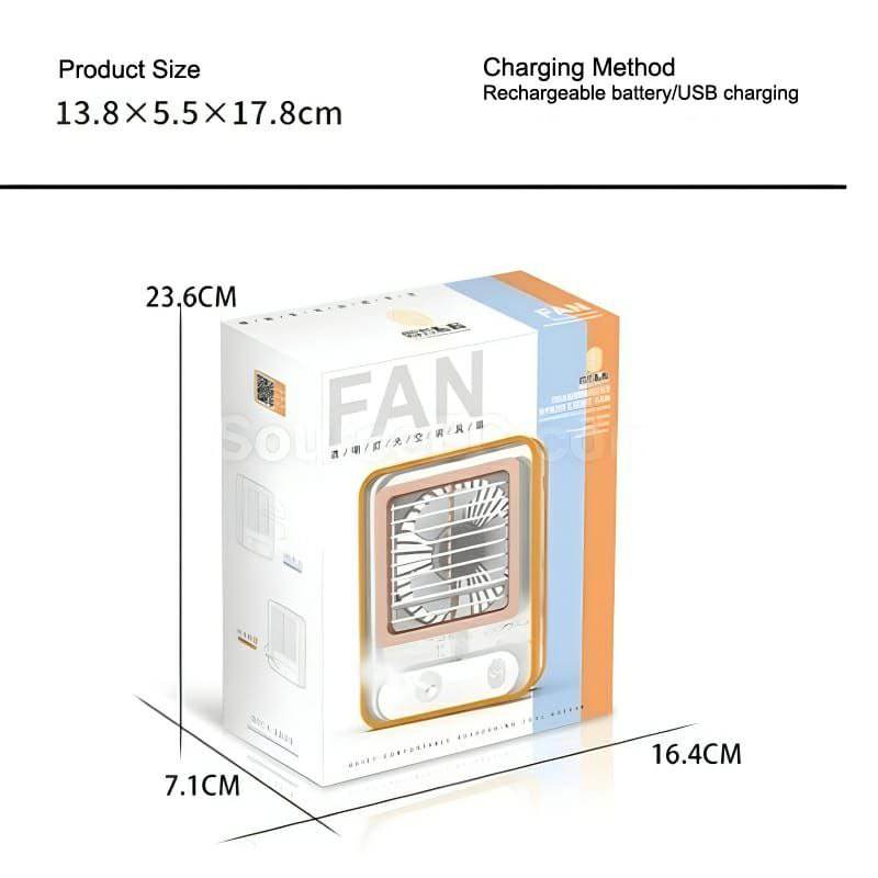 Rechargeable Transparent Fan with 3-Speed Wind, Night Light, Nano Spray Tech, Adjustable Grid - Al-Raheem Imports