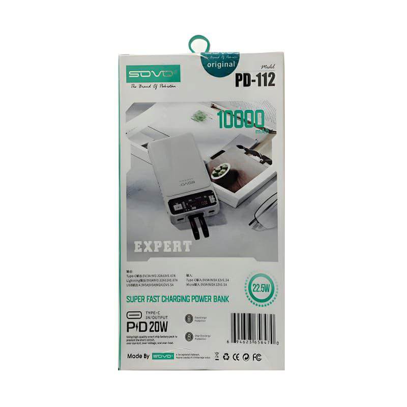 SOVO Expert PD-112 10000mAh Super Fast 22.5W Portable Charger Power Bank - Al-Raheem Imports