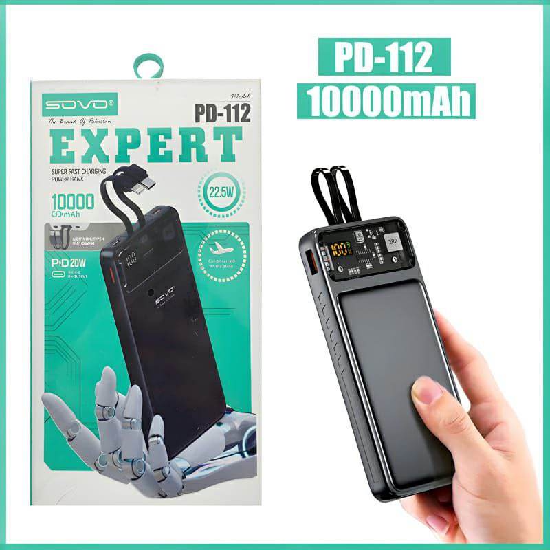 SOVO Expert PD-112 10000mAh Super Fast 22.5W Portable Charger Power Bank - Al-Raheem Imports
