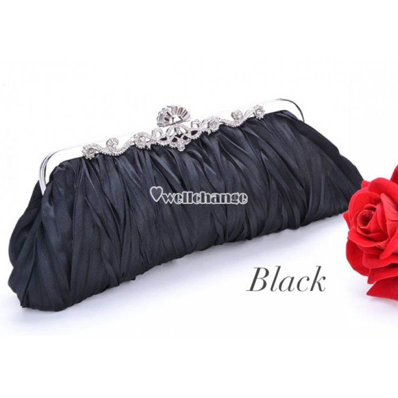 Fashionable and Vintage Ruched Satin Clutch Hand Bag with Silver Floral Clasp - Al-Raheem Imports