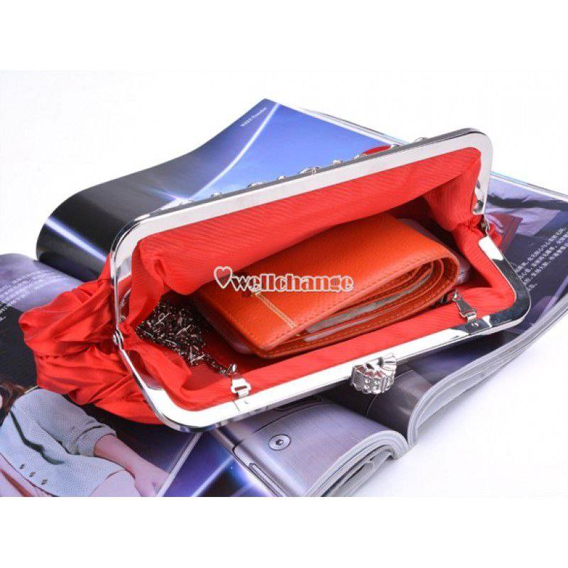 Fashionable and Vintage Ruched Satin Clutch Hand Bag with Silver Floral Clasp - Al-Raheem Imports