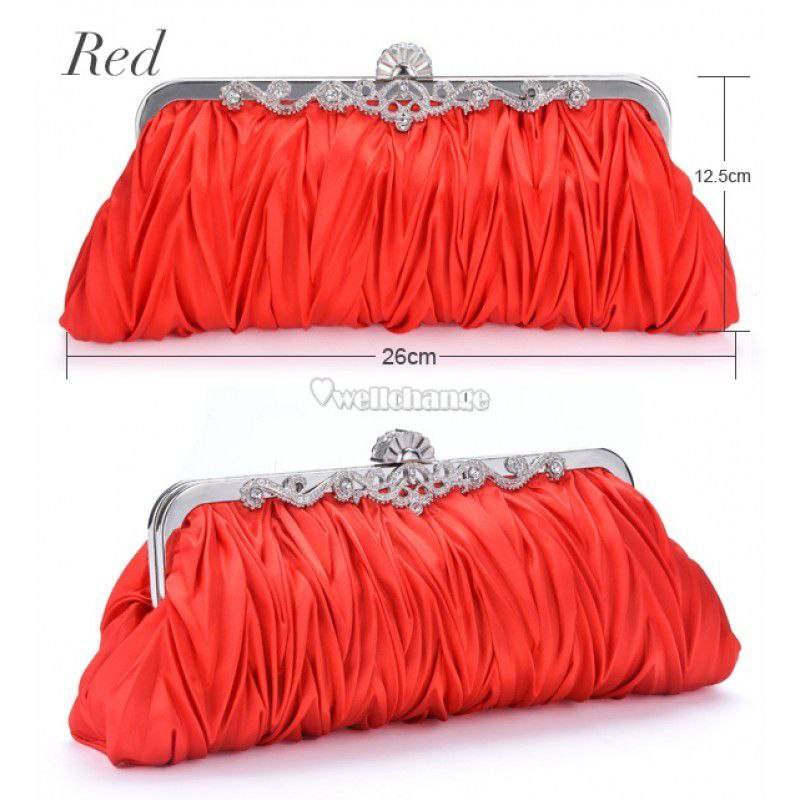 Fashionable and Vintage Ruched Satin Clutch Hand Bag with Silver Floral Clasp - Al-Raheem Imports