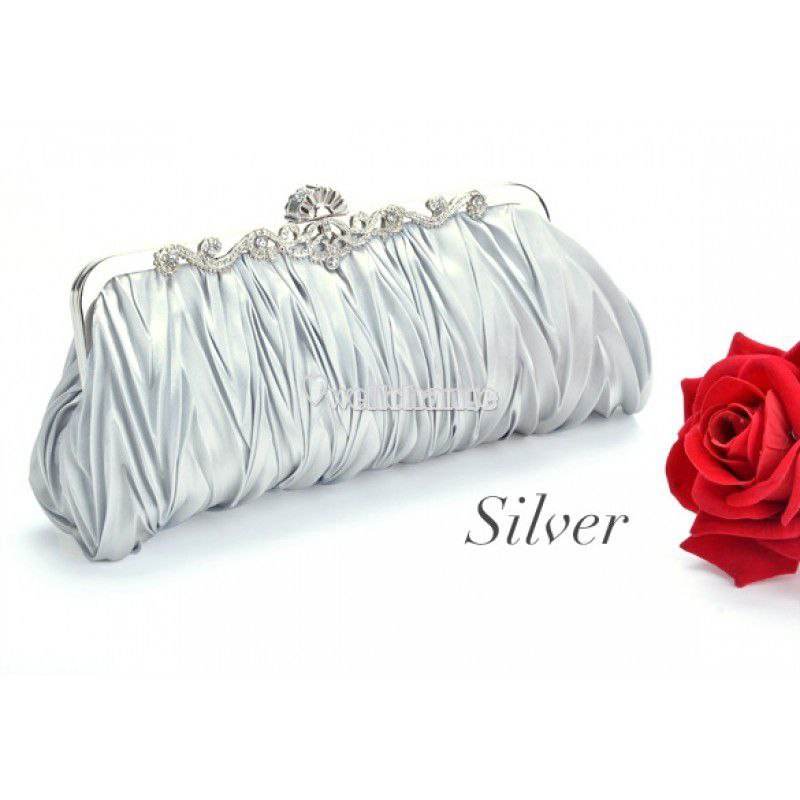 Fashionable and Vintage Ruched Satin Clutch Hand Bag with Silver Floral Clasp - Al-Raheem Imports