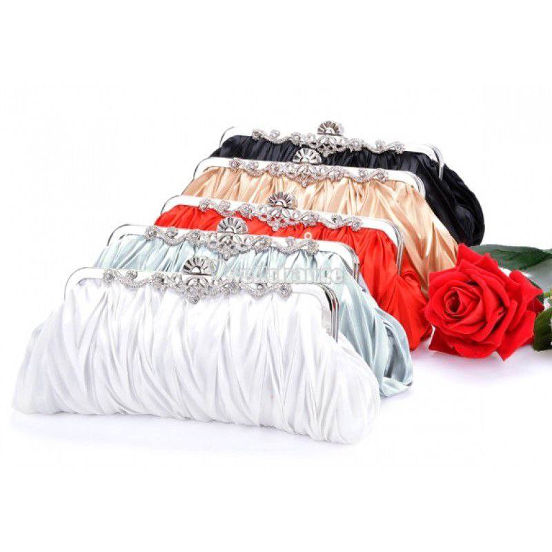 Fashionable and Vintage Ruched Satin Clutch Hand Bag with Silver Floral Clasp - Al-Raheem Imports