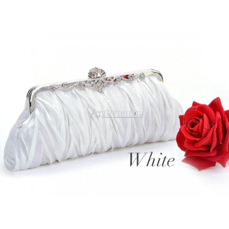 Fashionable and Vintage Ruched Satin Clutch Hand Bag with Silver Floral Clasp - Al-Raheem Imports
