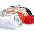 Fashionable and Vintage Ruched Satin Clutch Hand Bag with Silver Floral Clasp - Al-Raheem Imports