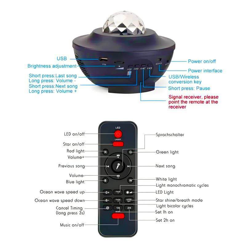 Compact Multi-Functional LED Galaxy Projector Light With Built-In Bluetooth Speaker - Portable Mini Design - Al-Raheem Imports