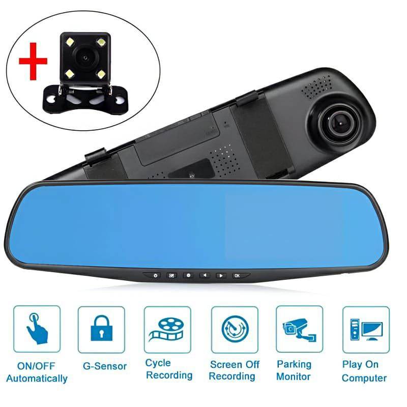 Full HD 1080P Dual Mirror Camera With 4.5″ TFT LCD Crystal Clear Recording Vehicle Blackbox DVR - Al-Raheem Imports