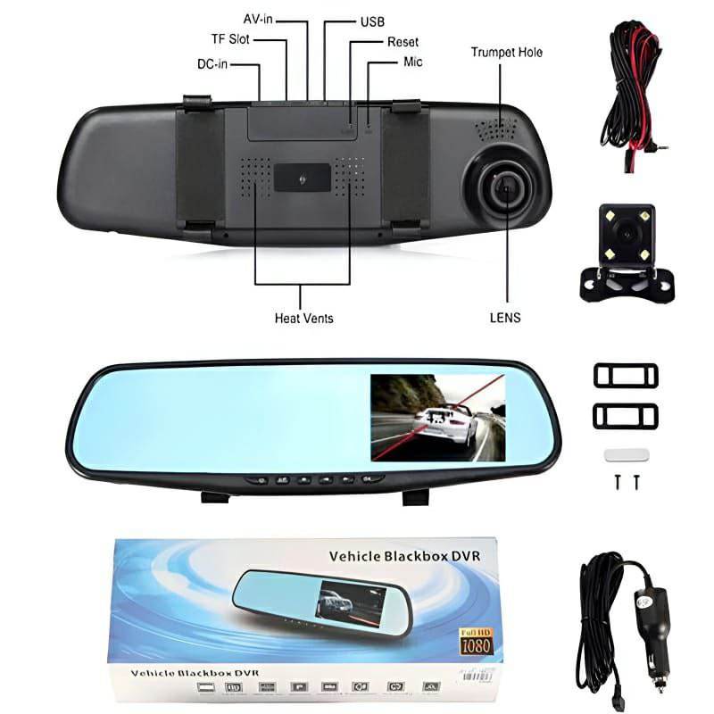 Full HD 1080P Dual Mirror Camera With 4.5″ TFT LCD Crystal Clear Recording Vehicle Blackbox DVR - Al-Raheem Imports