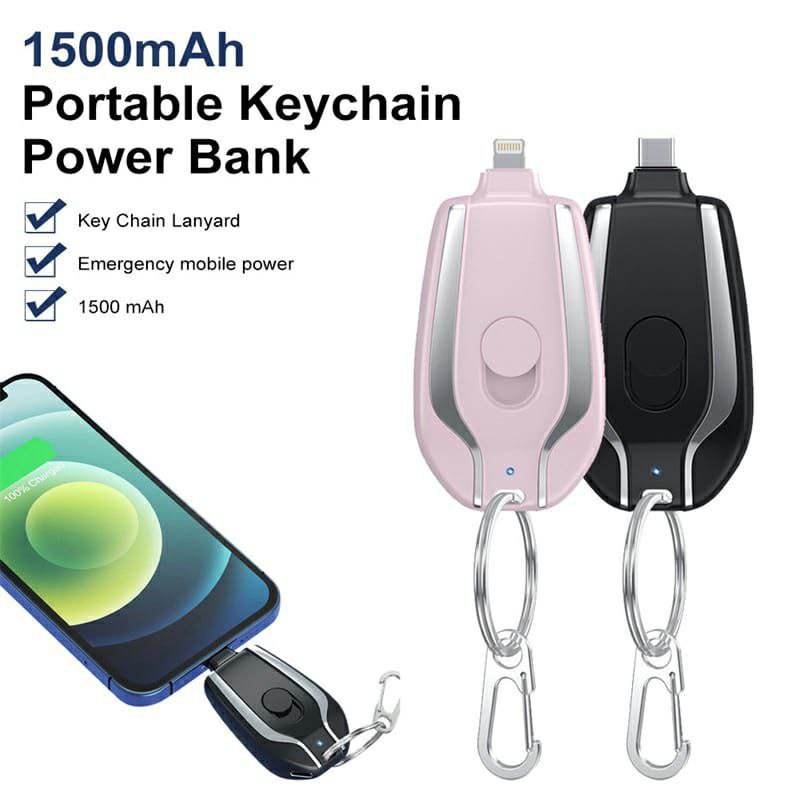 Ultra compact 1500mAh keychain emergency charger with type c fast charging backup power bank for android and lightning - Al-Raheem Imports