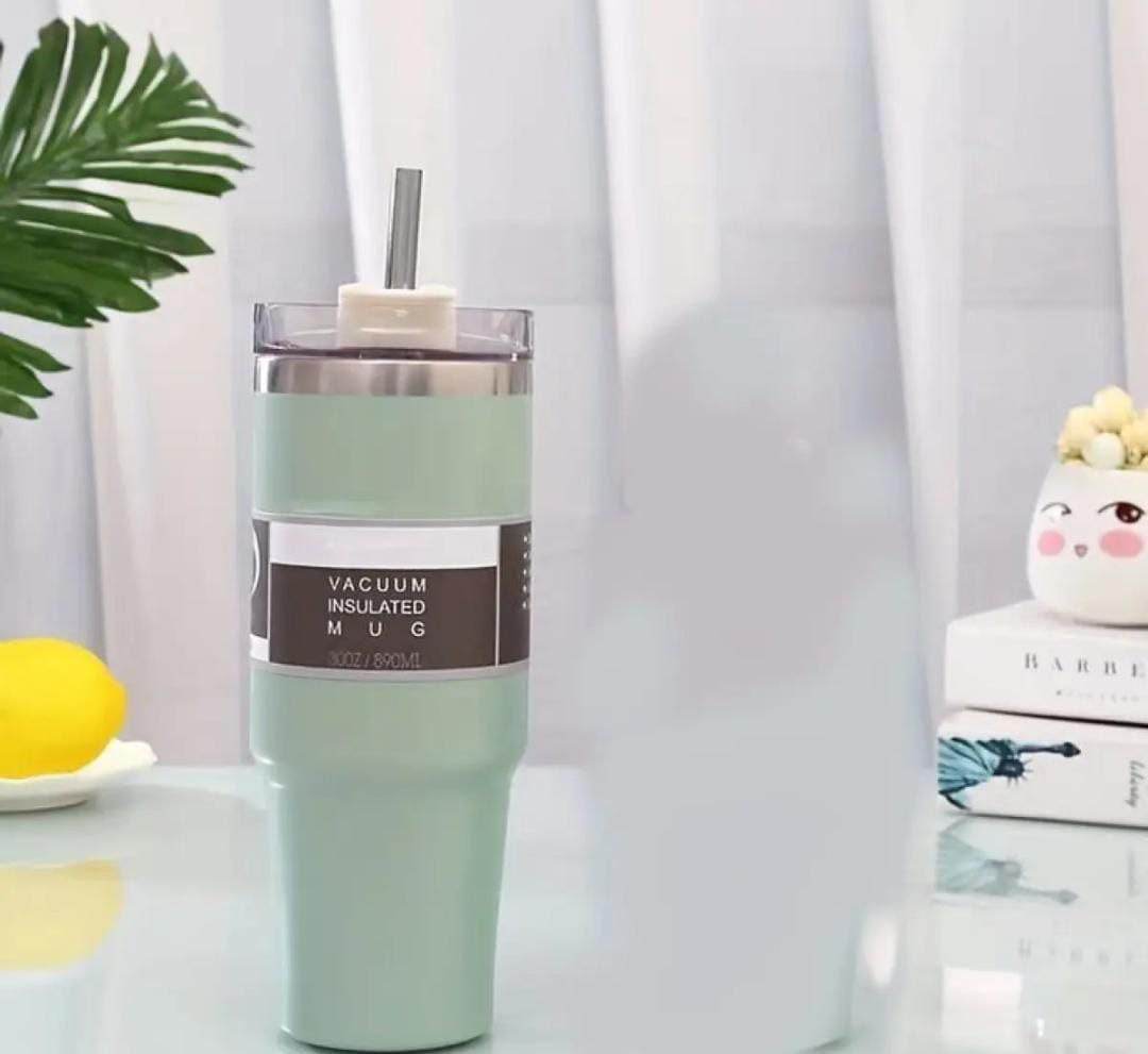 Tumbler with Straw and Lid Handle, 900ML Stainless Steel Coffee Mug - Al-Raheem Imports