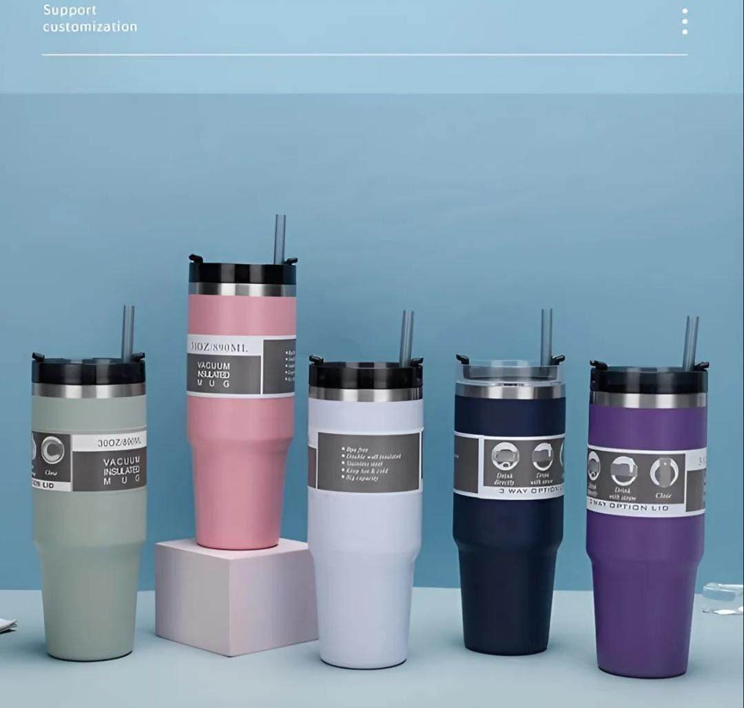 Tumbler with Straw and Lid Handle, 900ML Stainless Steel Coffee Mug - Al-Raheem Imports