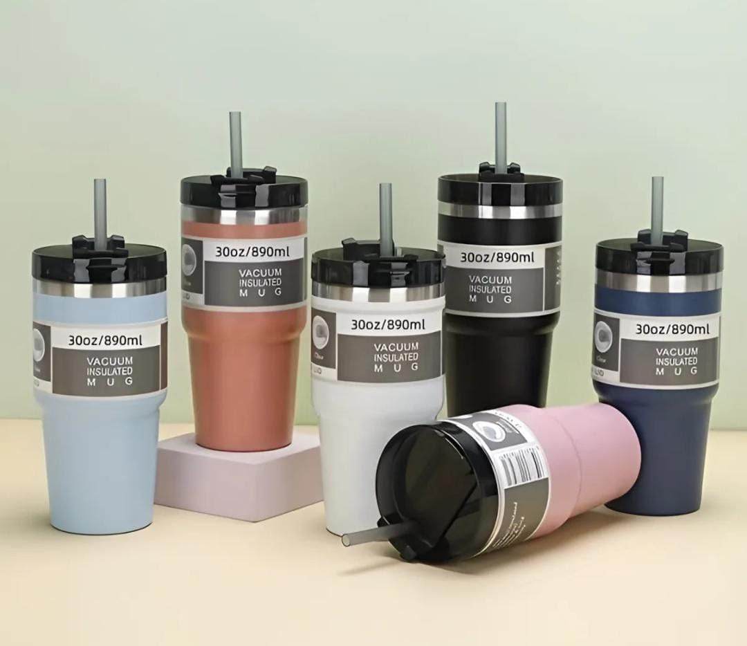 Tumbler with Straw and Lid Handle, 900ML Stainless Steel Coffee Mug - Al-Raheem Imports