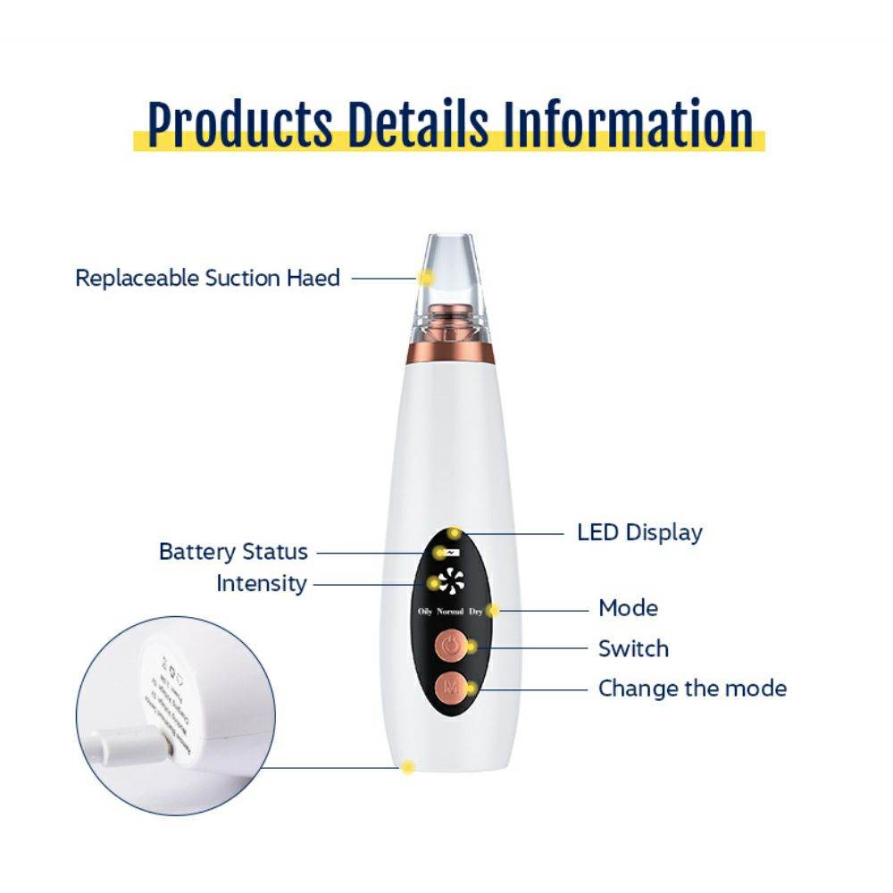 Multi-Functional Rechargeable 6 Suction Heads Blackhead Whitehead Extractor Remover Device Suction Tool - Al-Raheem Imports