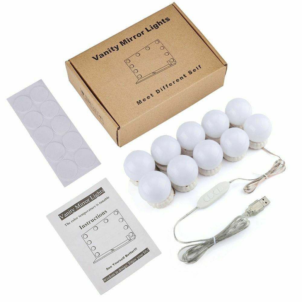 Led Makeup Mirror Light LED Hollywood Light 10 Bulb 12V EU US Plug Dimmable Touch Control DIY Lighting For Dressing Table - Al-Raheem Imports