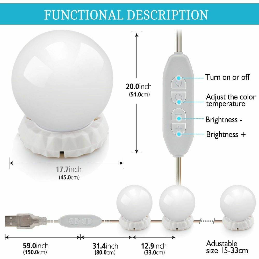 Led Makeup Mirror Light LED Hollywood Light 10 Bulb 12V EU US Plug Dimmable Touch Control DIY Lighting For Dressing Table - Al-Raheem Imports