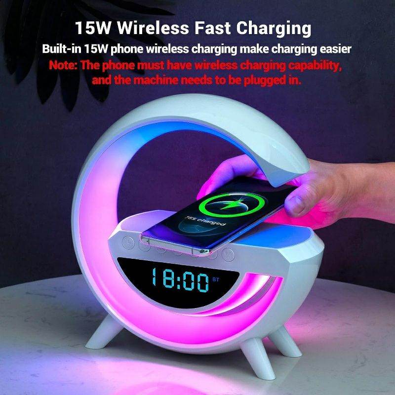 BT-3401 LED Display Wireless Phone Charger Bluetooth Speaker With Seven Color Selections, Alarm Clock, FM Radio - Al-Raheem Imports