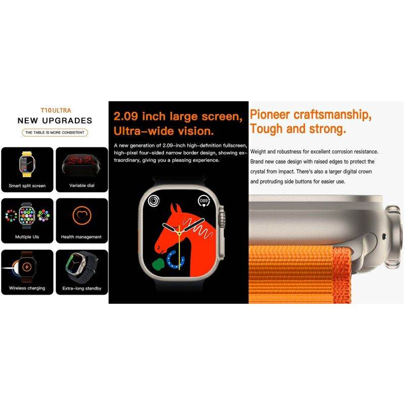 T10 Ultra Smartwatch With 2.09-Inch Infinite Display And Bluetooth Calling Features - Al-Raheem Imports