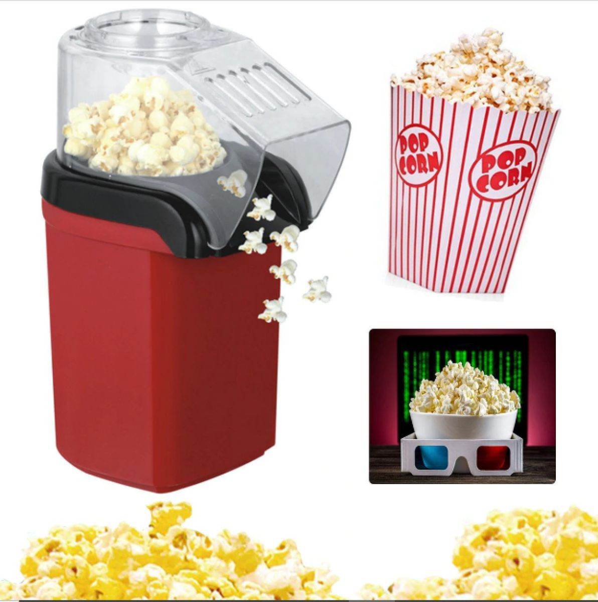 1200W Oil Free Popcorn Maker Machine with Measuring Cup - Al-Raheem Imports