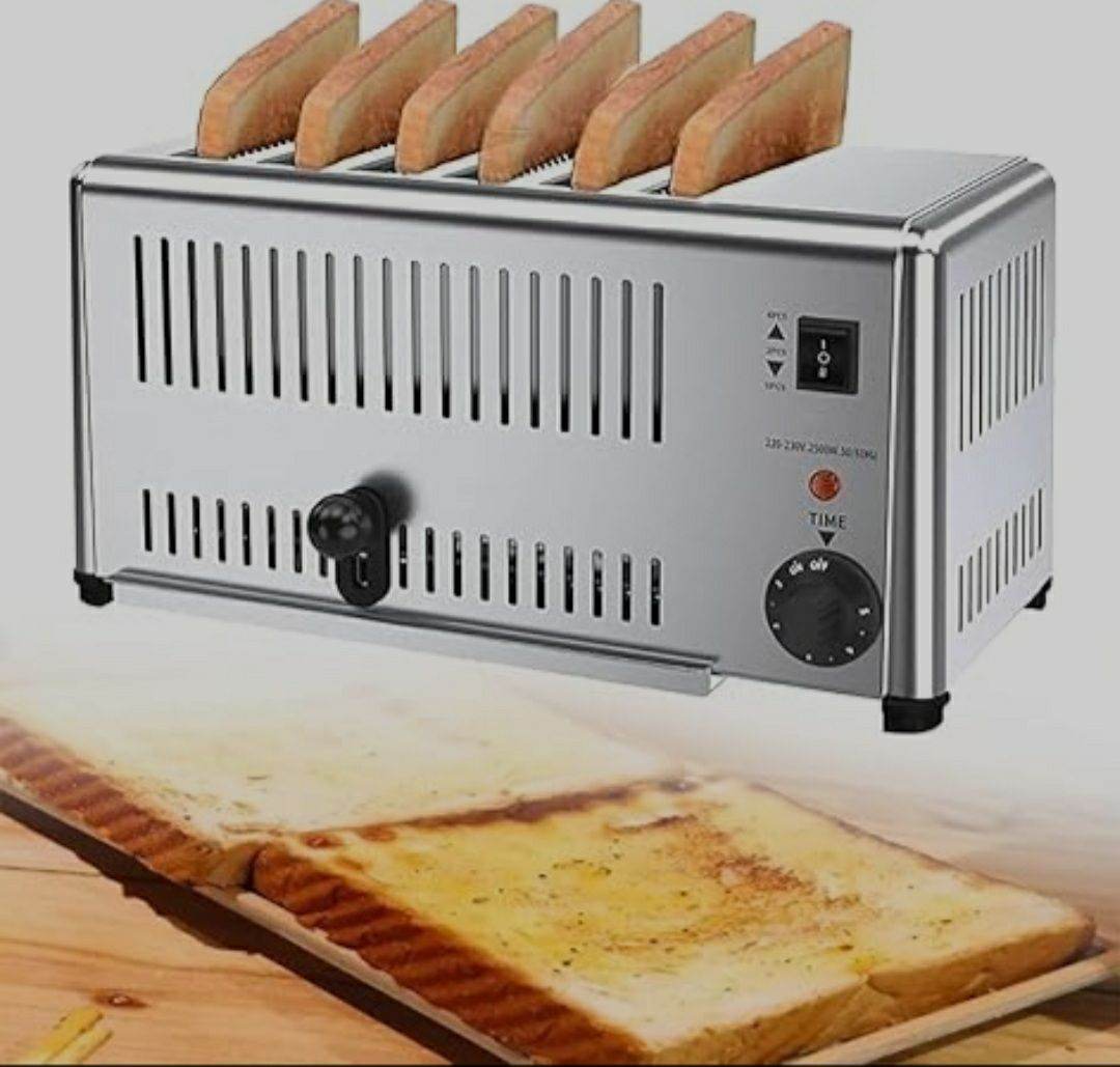Commercial 6 Slice Stainless Steel Toaster Heavy Duty, Wide Slots, Adjustable Timer - Al-Raheem Imports