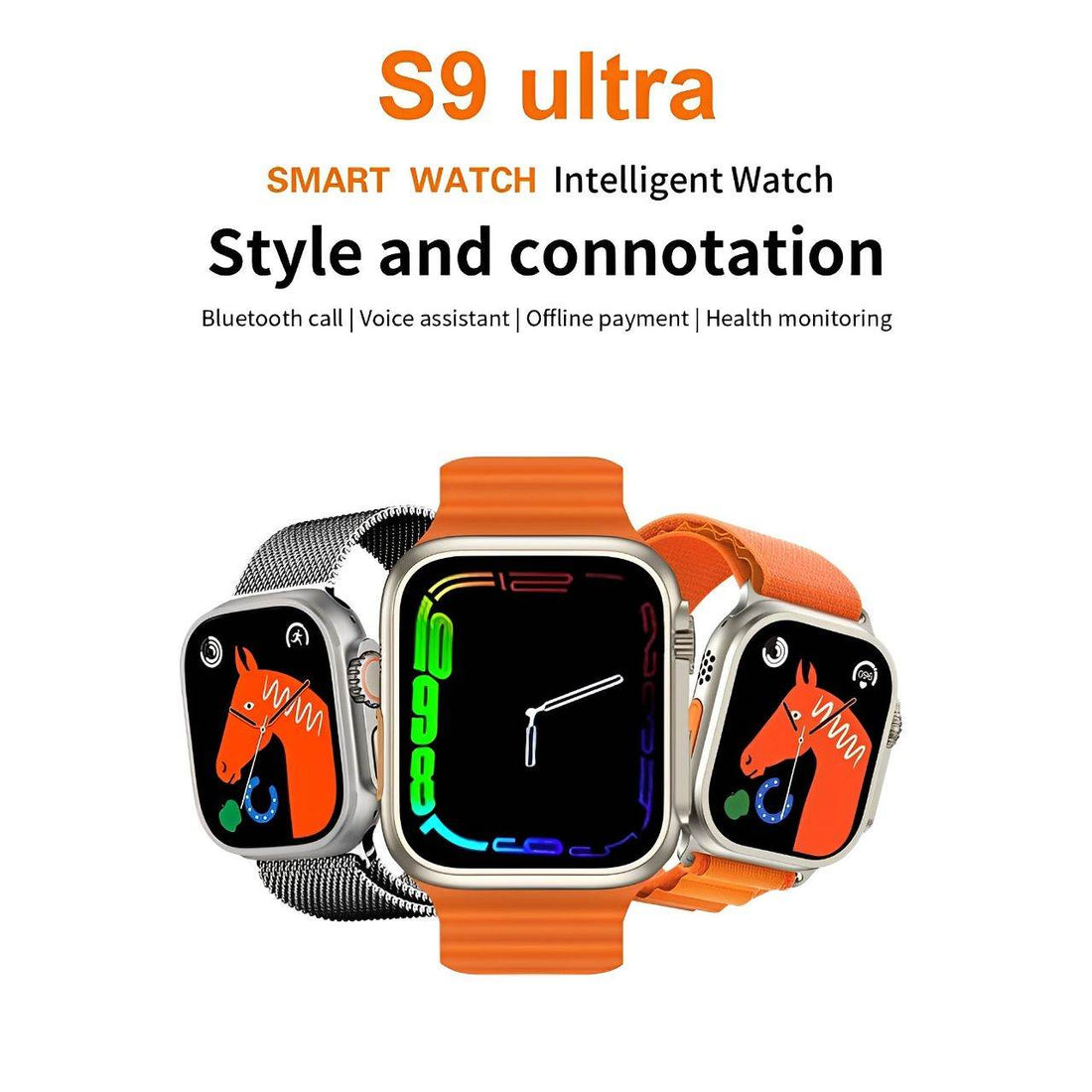 Smart Watch S9 Ultra Bluetooth Call Heart Rate Fitness Tracker With 3 Straps - Al-Raheem Imports