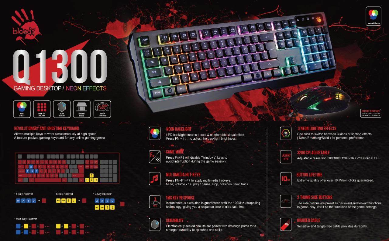 Bloody Q1300 Illuminate Gaming Keyboard & Mouse Combo - Al-Raheem Imports