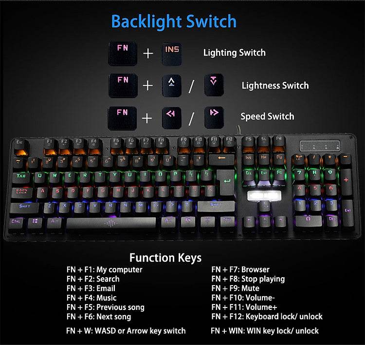 BOSSTON MK912 Wired Mechanical Keyboard RGB Keyclick Colorful Backlight USB Luminous Keyboard - Al-Raheem Imports
