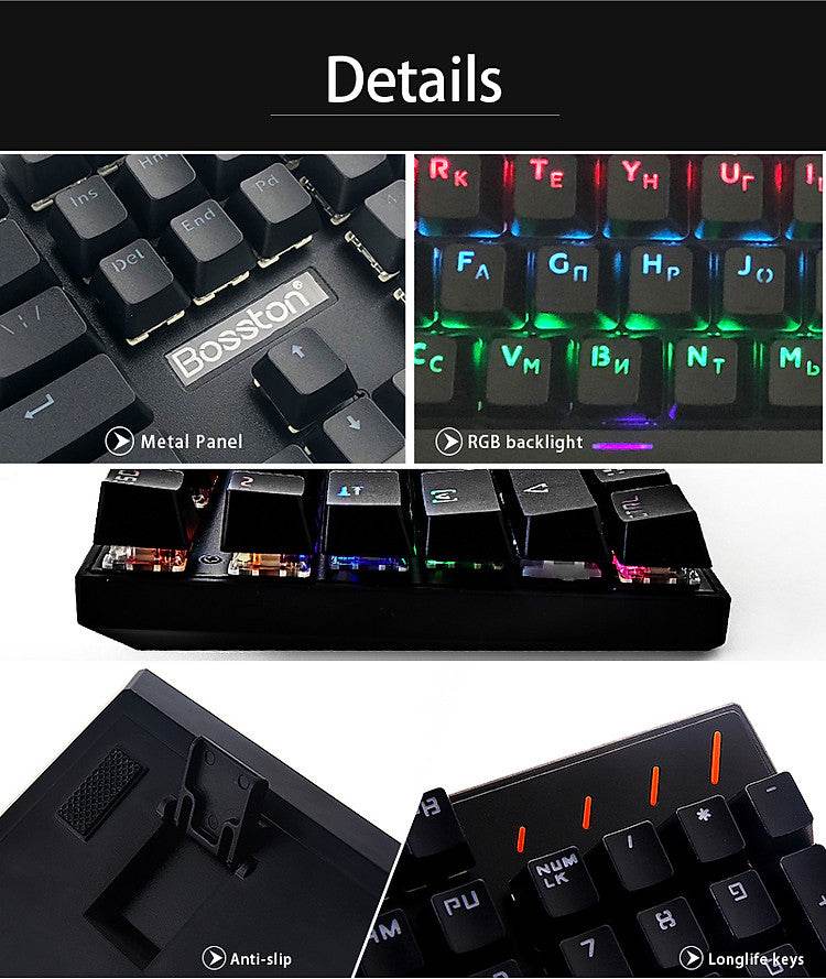 BOSSTON MK912 Wired Mechanical Keyboard RGB Keyclick Colorful Backlight USB Luminous Keyboard - Al-Raheem Imports