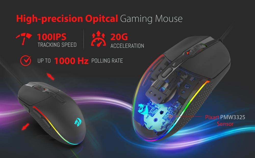Redragon M719 INVADER Wired Optical Gaming Mouse 7 Programmable Buttons RGB PC Gaming Mice - Al-Raheem Imports