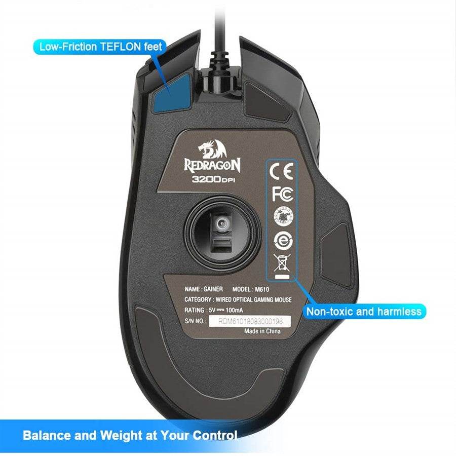 Redragon Gainer M610 3200DPI Wired Optical Gaming Mouse - Al-Raheem Imports