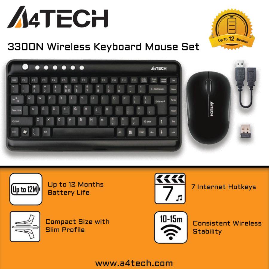 A4TECH 3300N Mini Wireless Keyboard & Mouse Combo Set - Al-Raheem Imports