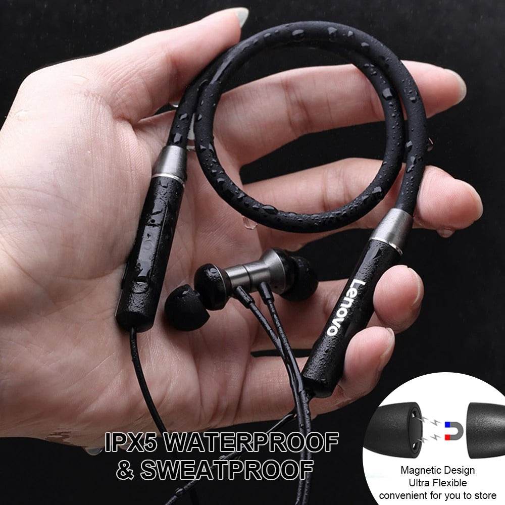 Lenovo HE05 Bluetooth 5.0 Neckband Wireless Stereo Sports Magnetic Headphones IPX5 Waterproof - Al-Raheem Imports