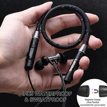 Lenovo HE05 Bluetooth 5.0 Neckband Wireless Stereo Sports Magnetic Headphones IPX5 Waterproof - Al-Raheem Imports