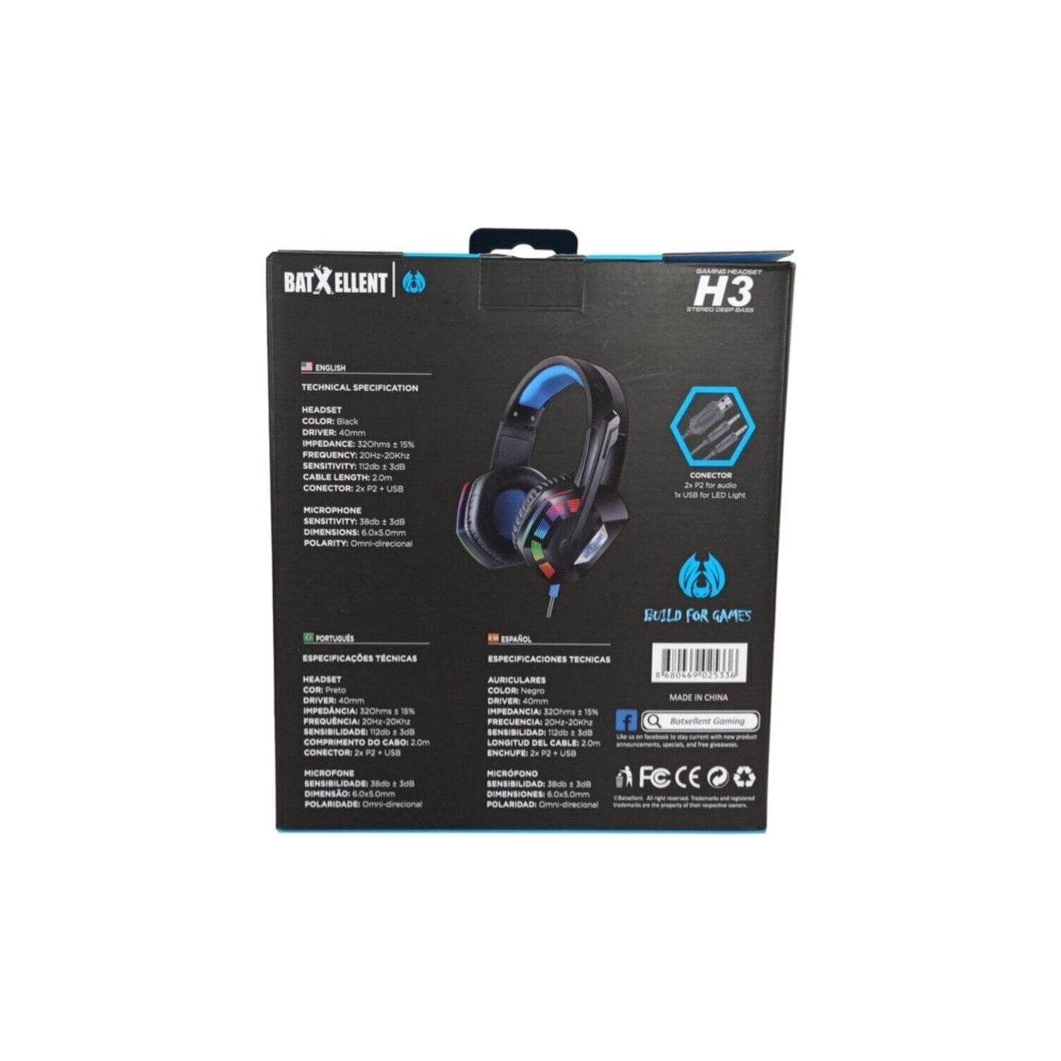 Bat X Ellent H3 RGB Microphone PC Gaming Headset - Al-Raheem Imports